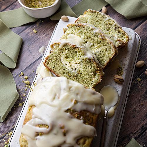 Perfectly Pistachio Pound Cake with Cream Cheese Swirls
