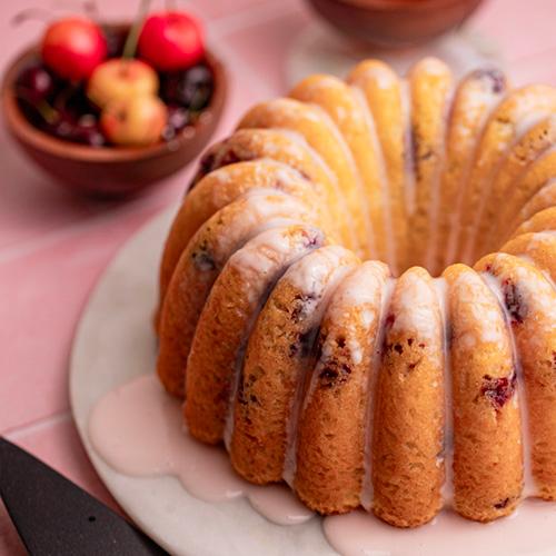 Cherry Almond Bundt Cake with Cherry Sour Cream Frosting