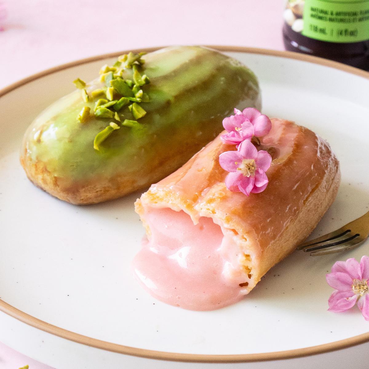 Pistachio and Guava Cream Eclairs