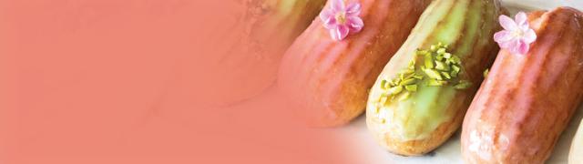 Pistachio and Guava Cream Eclairs