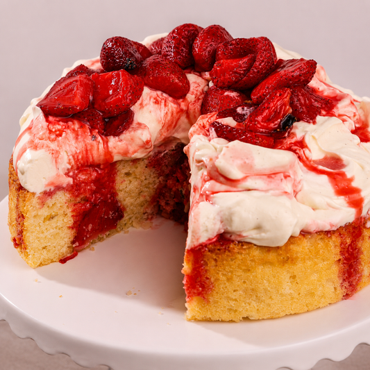 Roasted Strawberry Vanilla Bean Pudding Cake